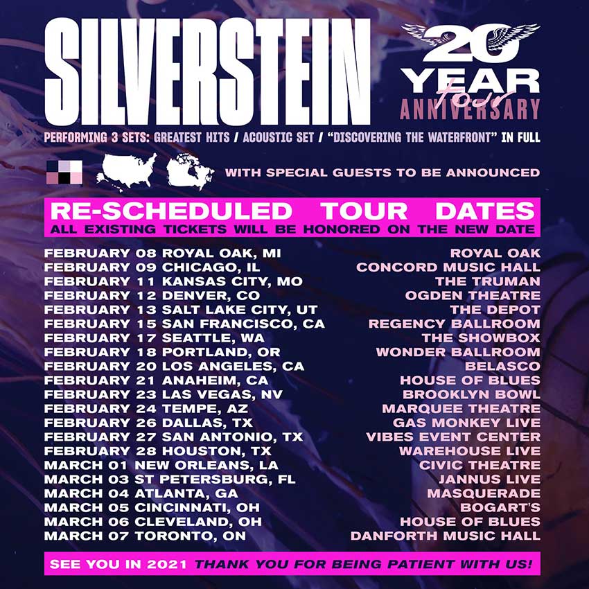 CONCERT NEWS: Silverstein Announces Rescheduled 20 Year Tour Dates