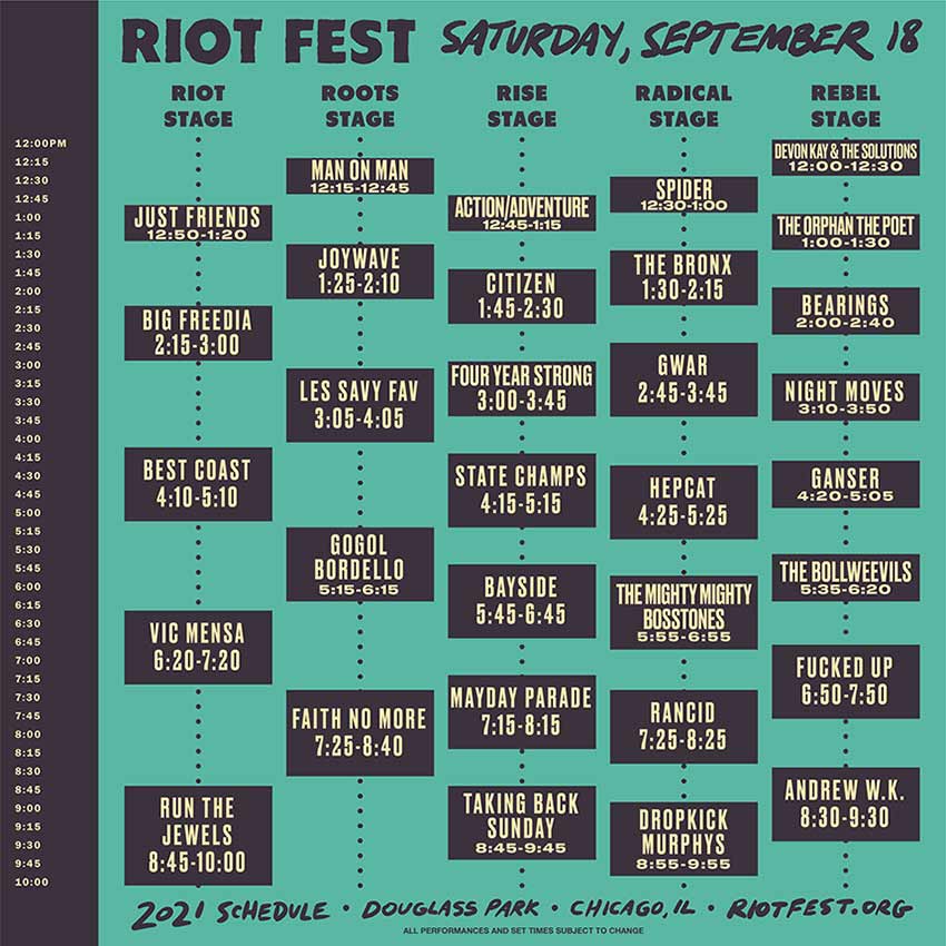 Riot fest deals 2021 lineup