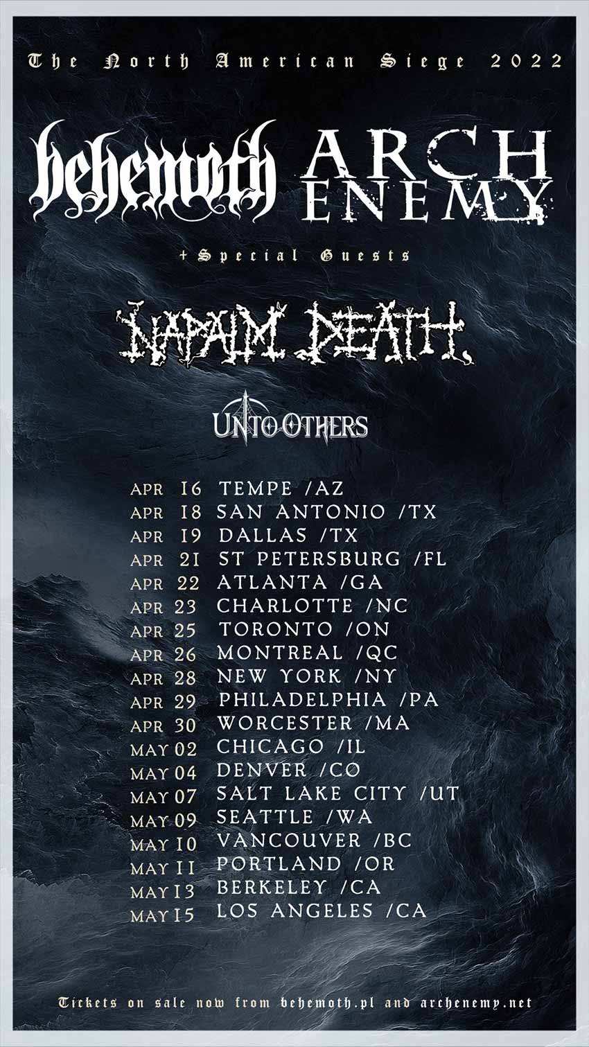 Behemoth Arch Eenemy Napalm Death Unto Others tour dates 2022