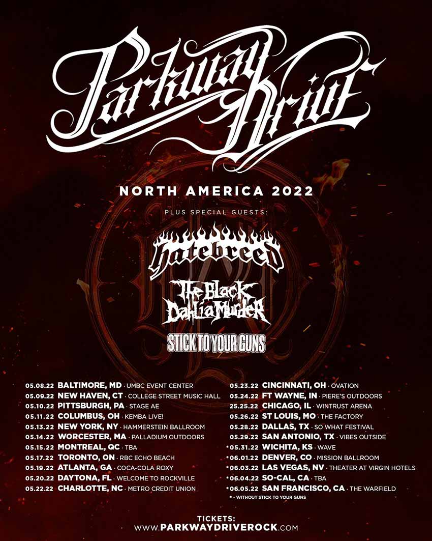 Parkway Drive Hatebreed tour 2022