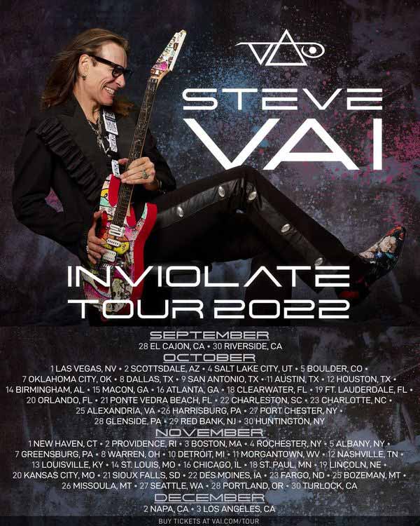 Steve Vai rescheduled tour dates 2022