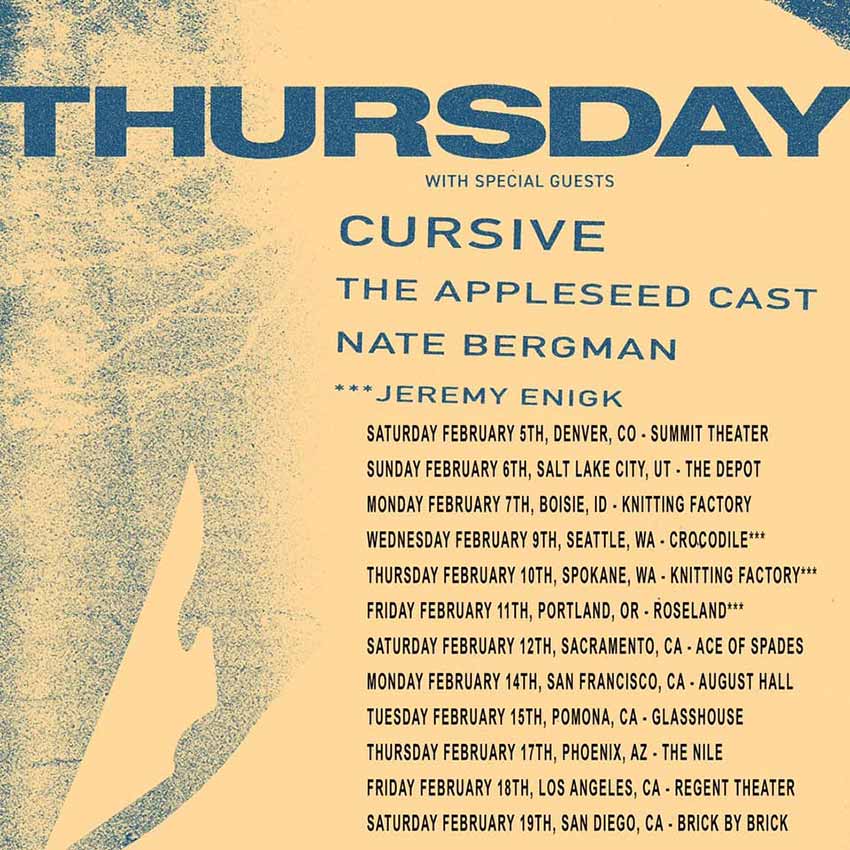 Thursday, Cursive, etc. reschedule tour dates NextMosh