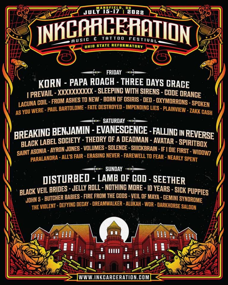 Inkcarceration Music & Tattoo Festival 2022 lineup NextMosh