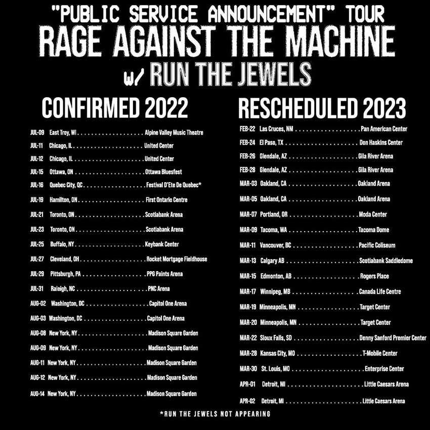Rage Against The Machine 2022 2023 tour dates