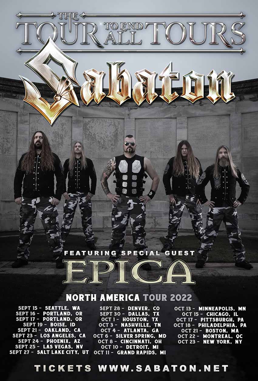 Sabaton Epica North American tour 2022