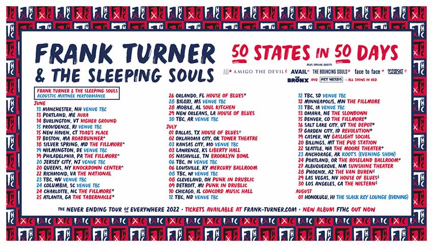 Frank Turner USA tour dates 2022