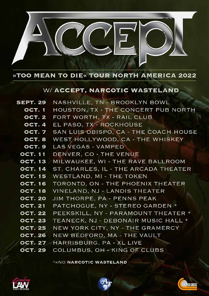 Accept North American tour dates 2022