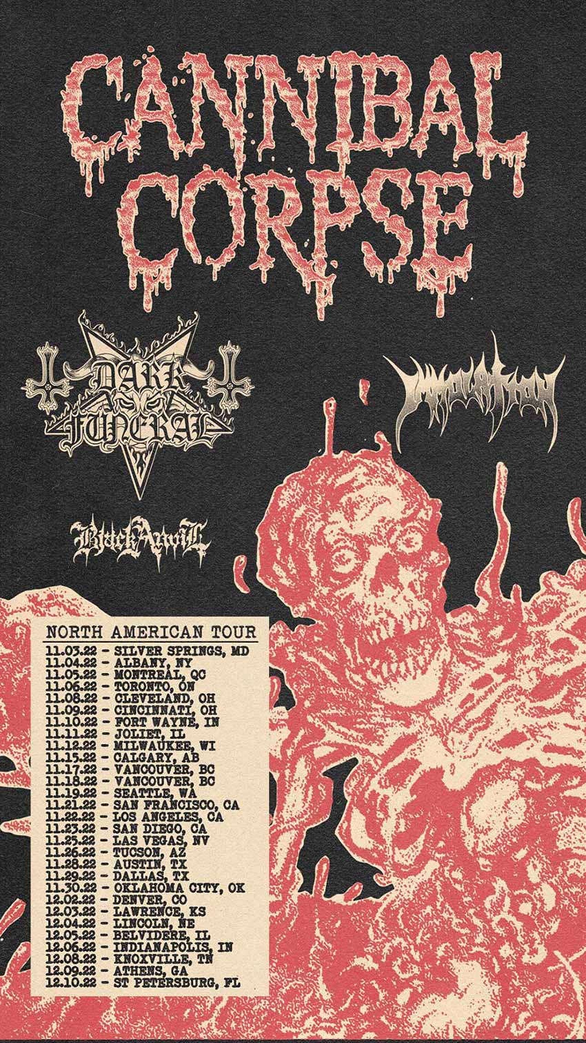 Cannibal Corpse tour dates for late 2022