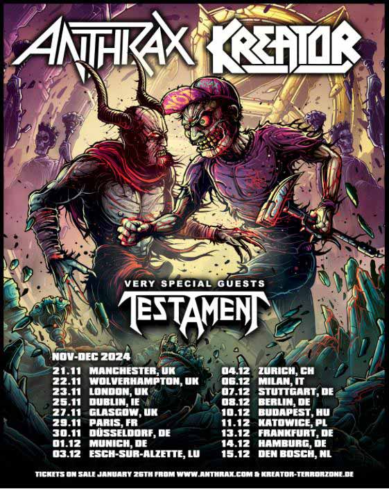 Anthrax Kreator Testament tour dates Europe